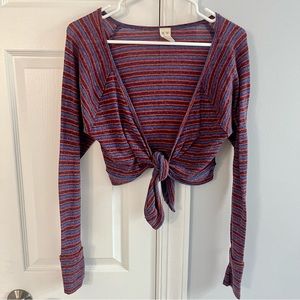 Free People We The Free Front Tie Striped Cropped Long Sleeve Top
